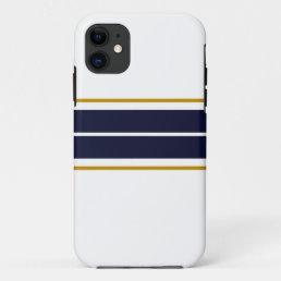 Bold Deep Navy Blue Twin Racing Stripes On White iPhone 11 Case