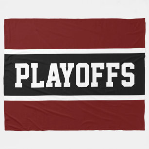 Bold Deep Red Black White Stripes PLAYOFFS Text Fleece Blanket