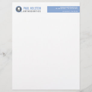 BOLD DENTIST LETTERHEAD :: modern tooth logo azure