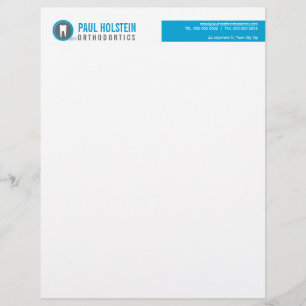 BOLD DENTIST LETTERHEAD :: modern tooth logo blue