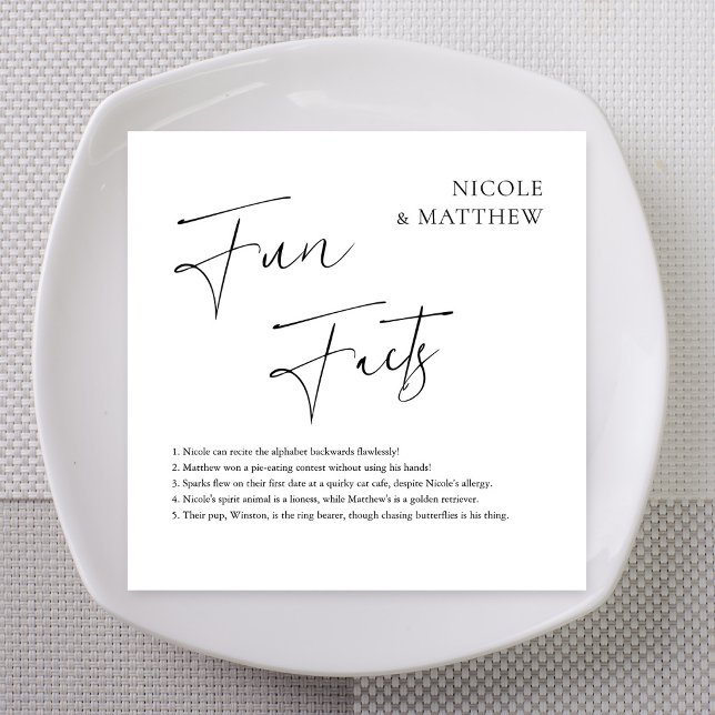 Bold Diagonal Cursive Fun Facts Wedding Napkins (Bold Diagonal Cursive Fun Facts Personalized Wedding Napkins)
