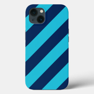 Bold Diagonal Sky Blue and Navy Stripes iPhone 13 Case