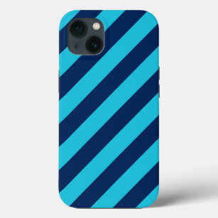 Bold Diagonal Sky Blue and Navy Stripes iPhone 13 Case