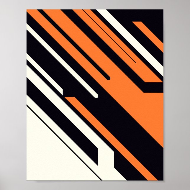 Bold Diagonal Stripes in Orange, Black, & White Poster (Front)