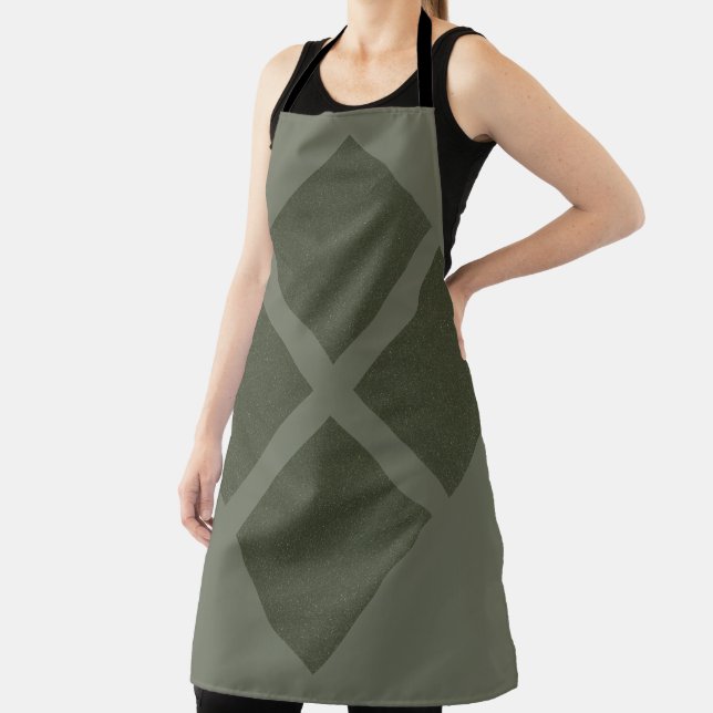 Bold Diamond Grid Moss Apron (Insitu)
