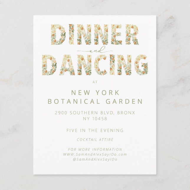 Bold Dinner & Dancing Reception Floral Wedding Enclosure Card (Front)
