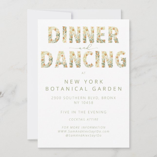 Bold Dinner & Dancing Reception Floral Wedding Invitation (Front)