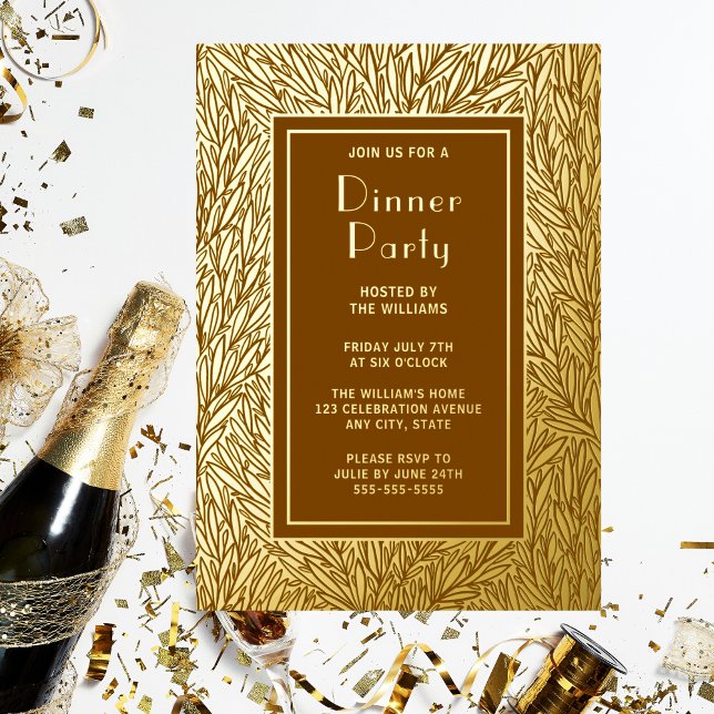 Bold Dinner Party Invite Botanical Elegant Golden (Creator Uploaded)