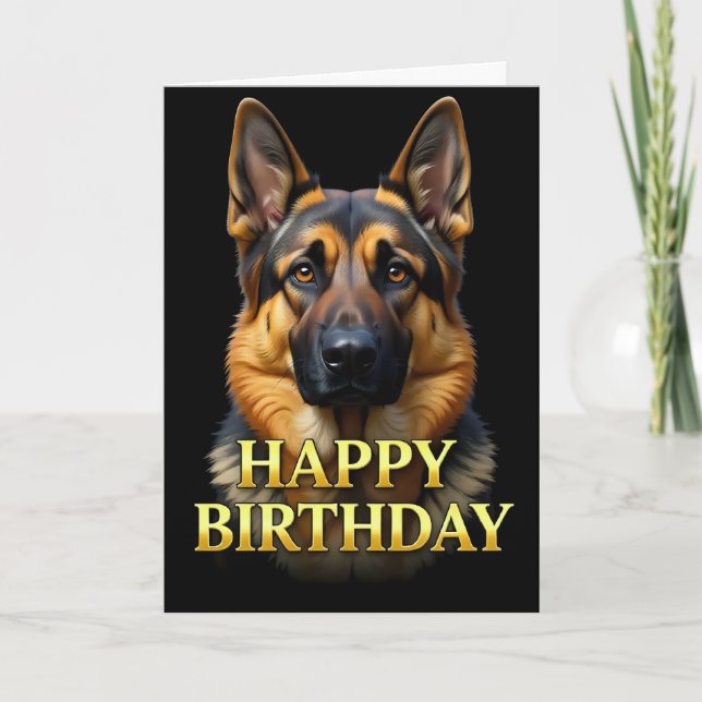 BOLD DISTINCT CLOSEUP ALASATIAN DOG BIRTHDAY CARD (Front)