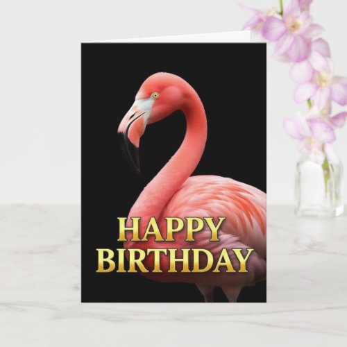 BOLD DISTINCT CLOSEUP FLAMINGO BIRTHDAY CARD