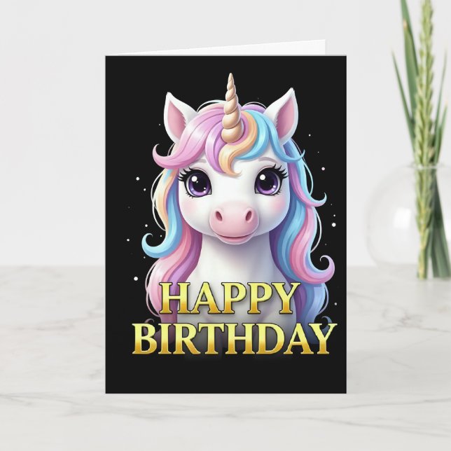 BOLD DISTINCT CLOSEUP UNICORN BIRTHDAY CARD (Front)