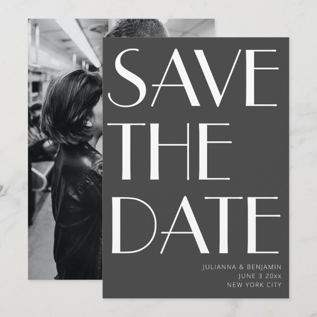 Bold Dramatic Black White Modern Wedding Save The Date (Front/Back)