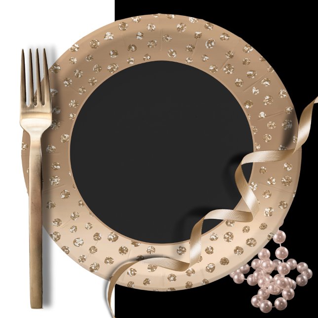 Bold Dramatic Elegant Chic Gold Glitter Black  Paper Plates (Creator Uploaded)