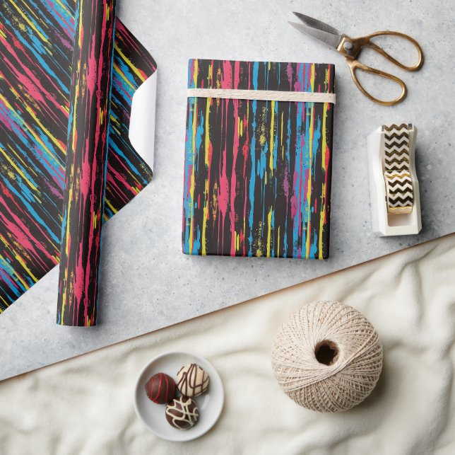 Bold Dripping Paint Pattern on Black Wrapping Paper (Crafts)