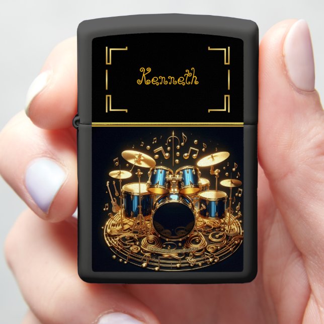 Bold Drum & Guitar Rock-Inspired Zippo Lighter (In Hand)