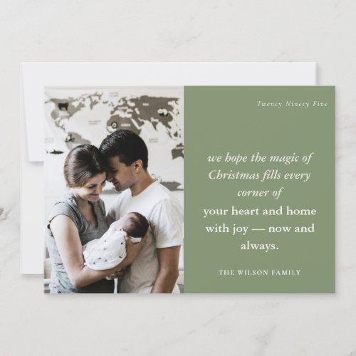 Bold Dusky Green Minimal 1 Photo Rust Christmas Holiday Card