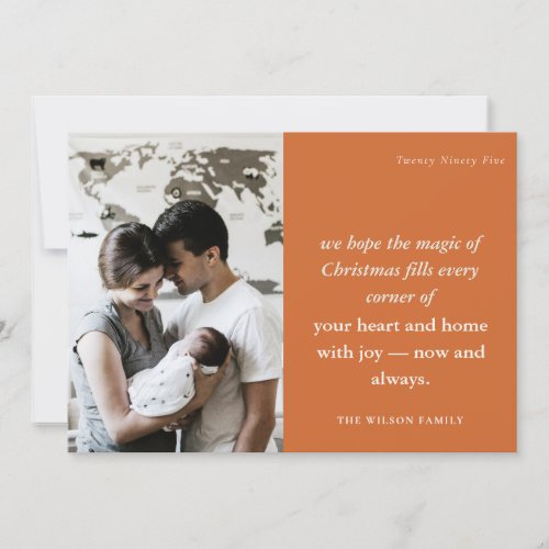 Bold Dusky Rustic Minimal 1 Photo Rust Christmas Holiday Card