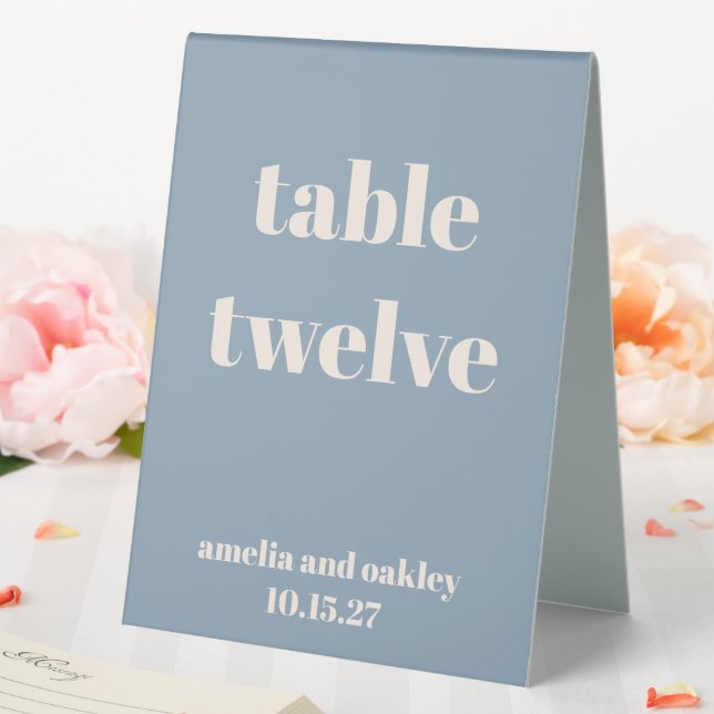 Bold Dusty Blue Retro Custom Wedding Number Table Tent (In SItu (Wedding))