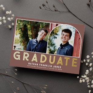 Bold Dusty Rose Graduation Arch Photo Foil Invitation