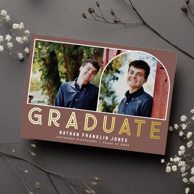 Bold Dusty Rose Graduation Arch Photo Foil Invitation (Creator Uploaded)