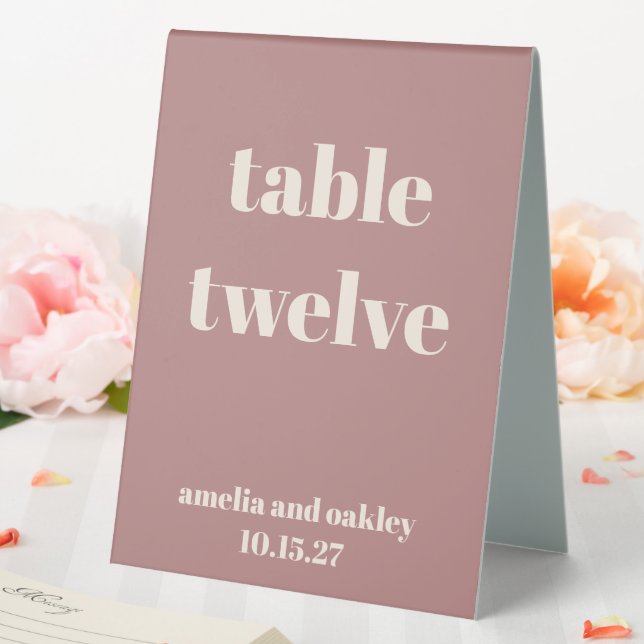 Bold Dusty Rose Retro Custom Wedding Number Table Tent (In SItu (Wedding))
