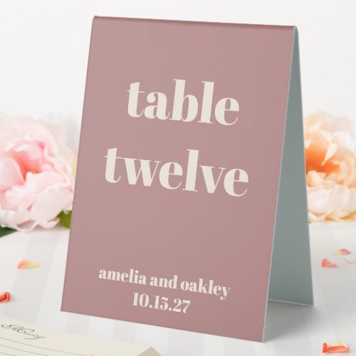 Bold Dusty Rose Retro Custom Wedding Number Table Tent Sign