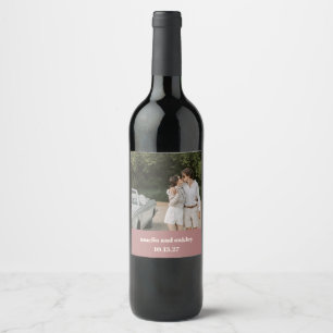 Bold Dusty Rose Retro Custom Wedding Photo Wine Label