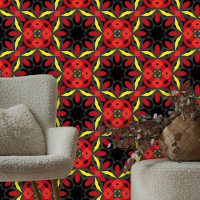 Bold Dynamic Red Black Yellow Stylized Floral 