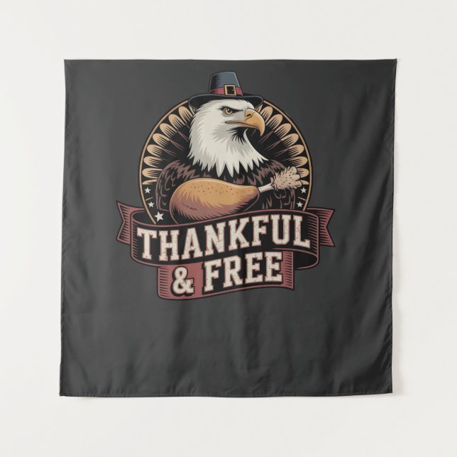 Bold Eagle Head Thankful & Free Vintage Graphic Tapestry (Front)