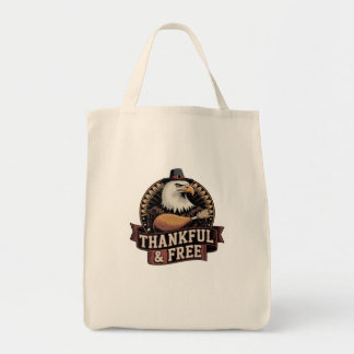 Bold Eagle Head Thankful & Free Vintage Graphic Tote Bag