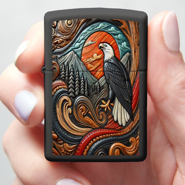 Bold Eagle Nature Scene Zippo Lighter (In Hand)