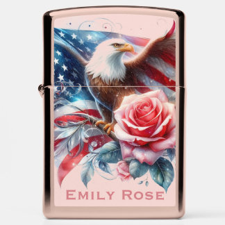 Bold Eagle & Rose Patriotic Art Zippo Lighter