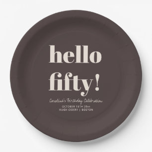 Bold Earthy Brown Modern 50th Birthday Custom Paper Plates