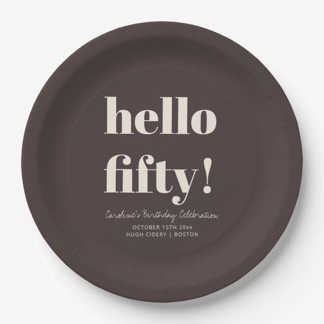 Bold Earthy Brown Modern 50th Birthday Custom Paper Plates (Front)