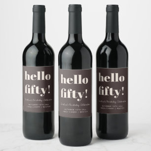 Bold Earthy Brown Modern 50th Birthday Custom Wine Label