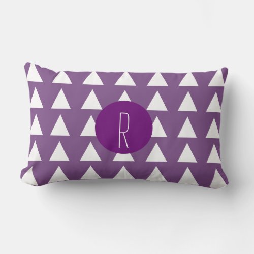 Bold Eclectic Purple and White Triangles Monogram Lumbar Pillow