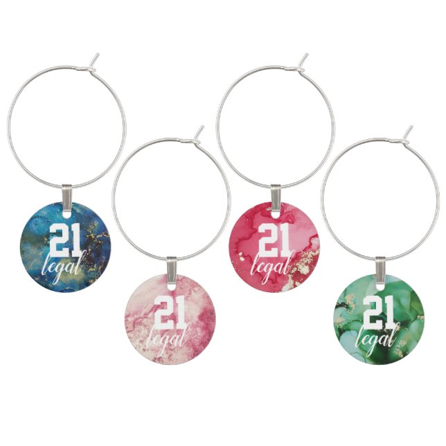 Bold Edgy Colorful 21st Birthday Legal Wine Charm (Staggered)