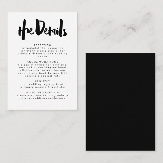 Bold Edgy Modern Black Brush Script Wedding Enclosure Card (Front/Back)