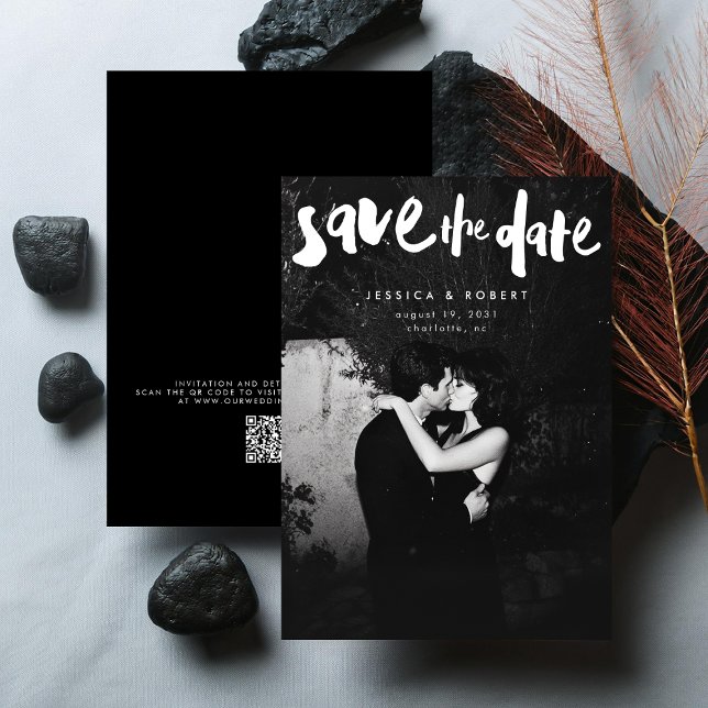 Bold Edgy Modern Brush Script Photo Wedding Save The Date (Creator Uploaded)