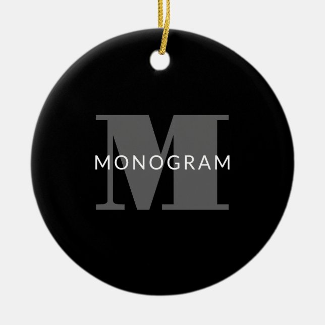 Bold Editable Text | Black White & Grey Ceramic Ornament (Front)