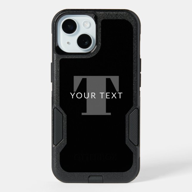 Bold Editable Text | Black White & Grey iPhone 15 Case (Back)