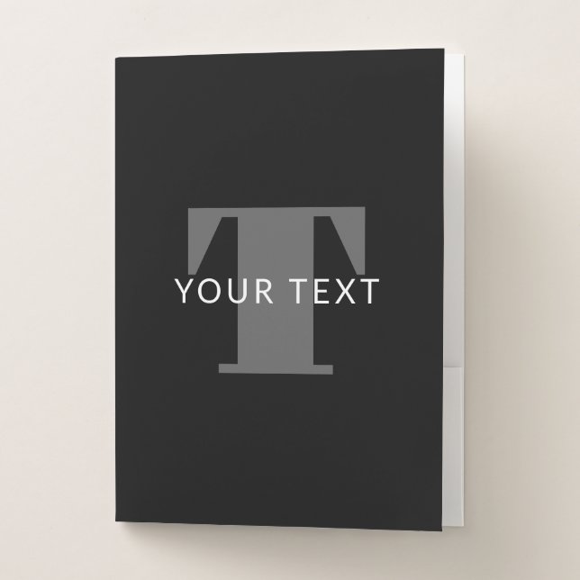 Bold Editable Text | Black White & Grey Pocket Folder (Front)