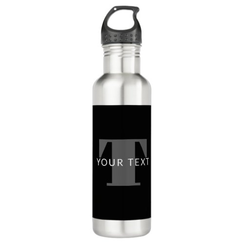 Bold Editable Text  Black White  Grey Stainless Steel Water Bottle