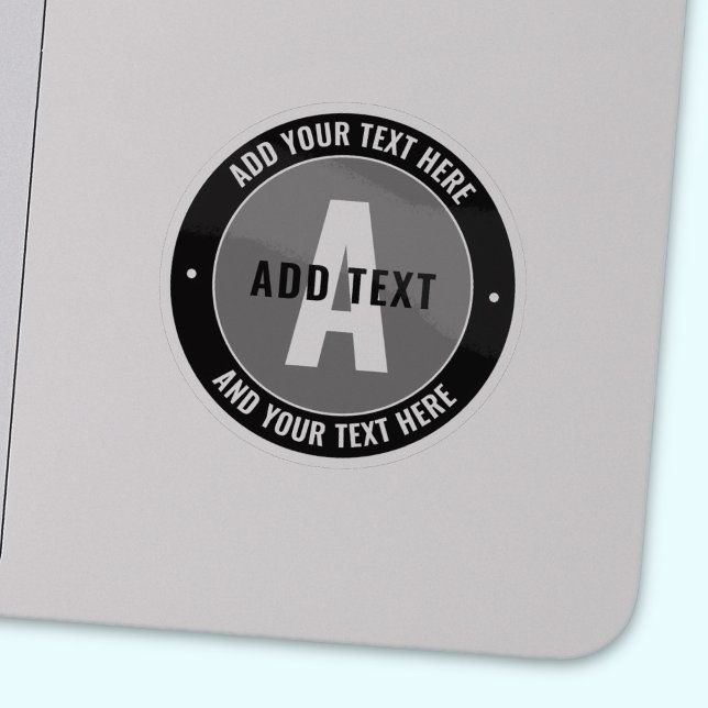 Bold Editable Text & Monogram | Black & Grey Sticker (Creator Uploaded)