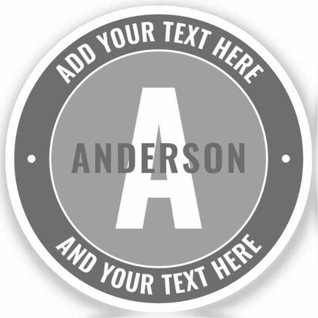 Bold Editable Text & Monogram | Grey Sticker (Front)
