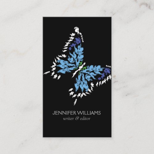 Bold Electric Blue Painted Butterfly on Black Business Card