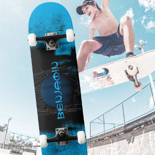 Bold Electric Turquoise Jupiter Grunge Skateboard