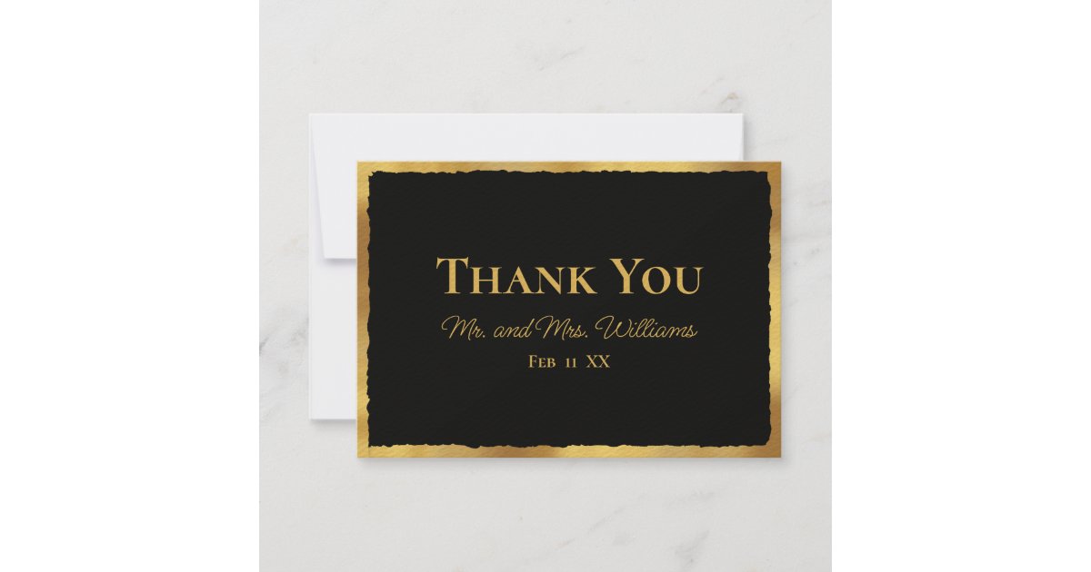 Bold Elegance Luxe Gold Edge Black Wedding Thank You Card | Zazzle