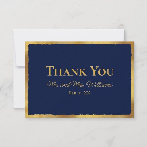 Bold Elegance Luxe Gold Edge Navy Blue Wedding Thank You Card