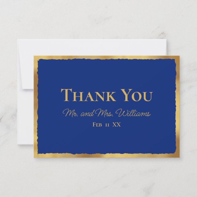 Bold Elegance Luxe Gold Edge Royal Blue Wedding Thank You Card (Front)